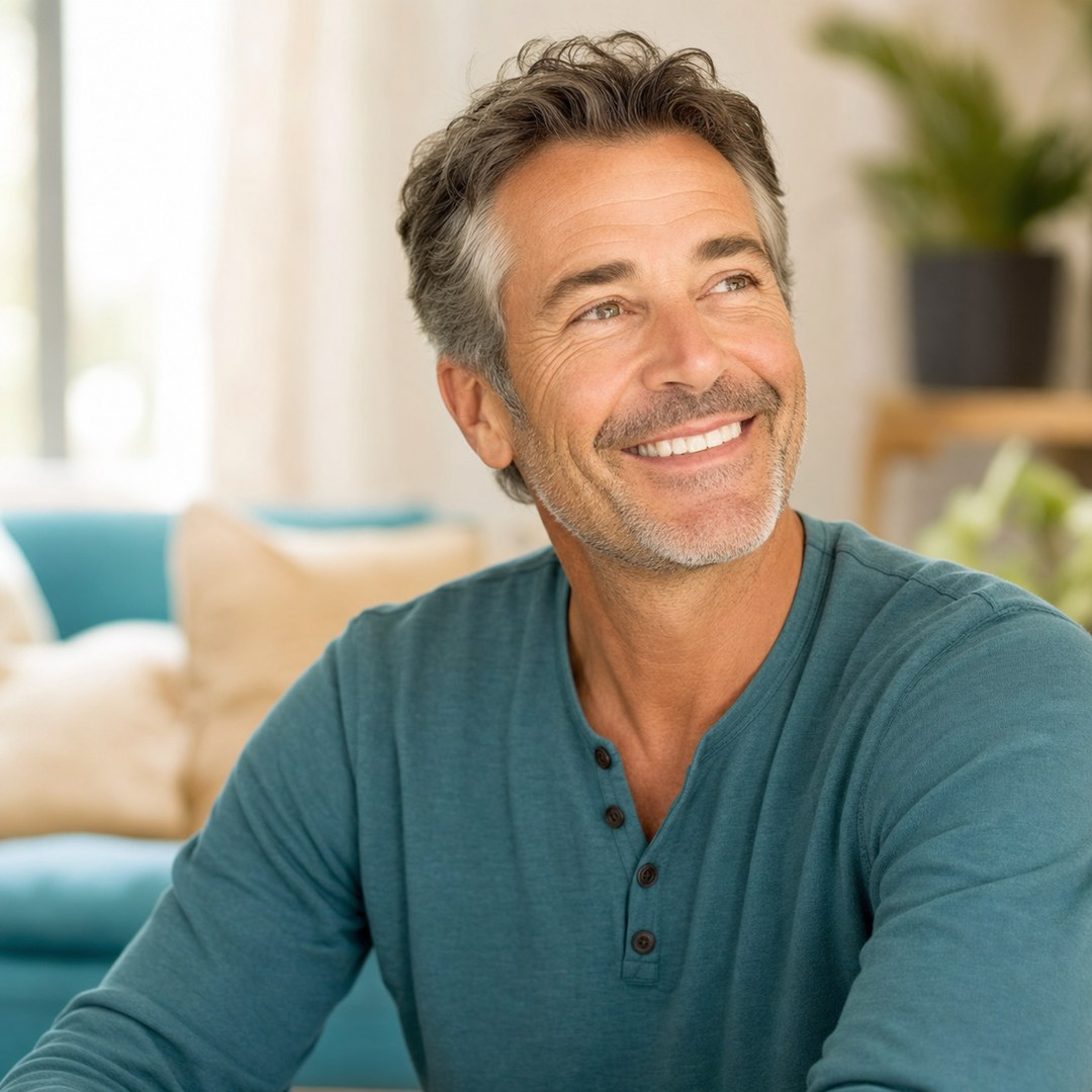 Healthy adult smiling with relief after hepatitis C treatment and cure at Fresh Start Health in Kentucky